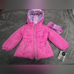London Fog Pink Toddler Jacket with Faux Fur And Headband - Size 4T